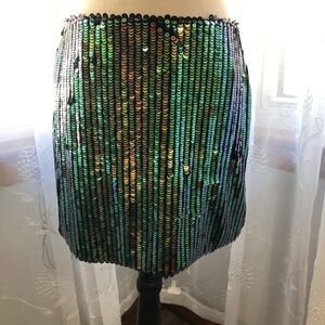 🎄Glamorous mini  sequinned skirt green/black SZ L mermaid style